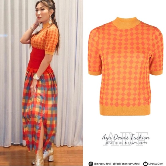 NWT Tory Burch Orange Jacquard Stretch Knit Top - Picture 4 of 7